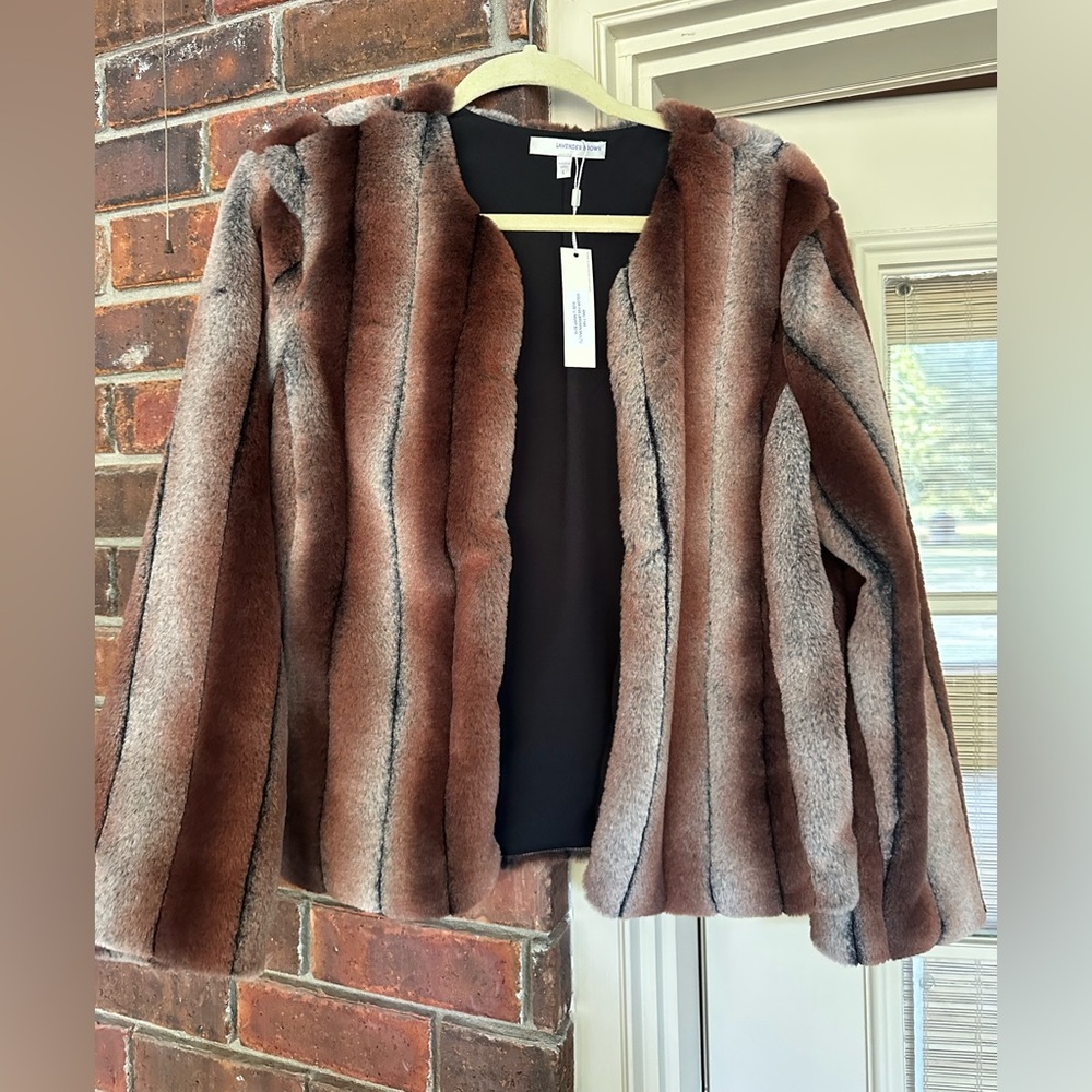 Lavender brown faux fur jacket NWT size L